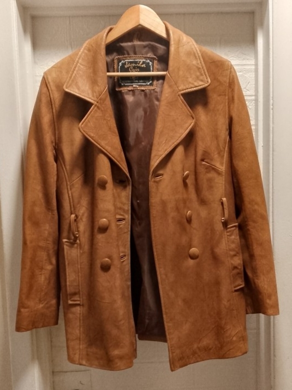 Women Suede Double-Breasted Coat - Tan